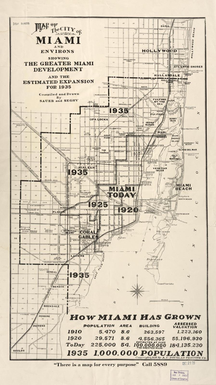 Map of the city of Miami and environs : showing the greater Miami development and the estimated expansion for 1935
