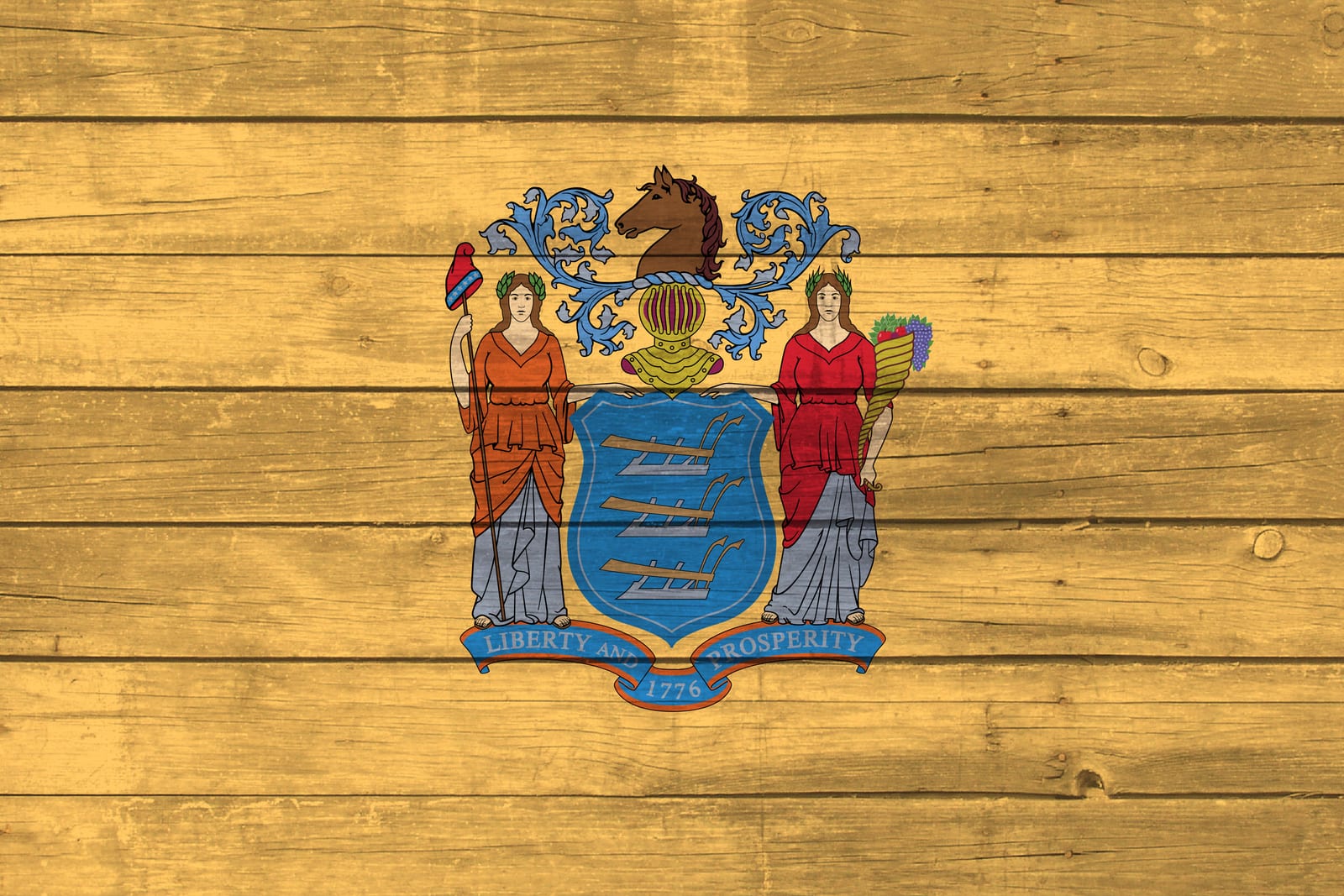 New Jersey State Flag on Wood Canvas Print