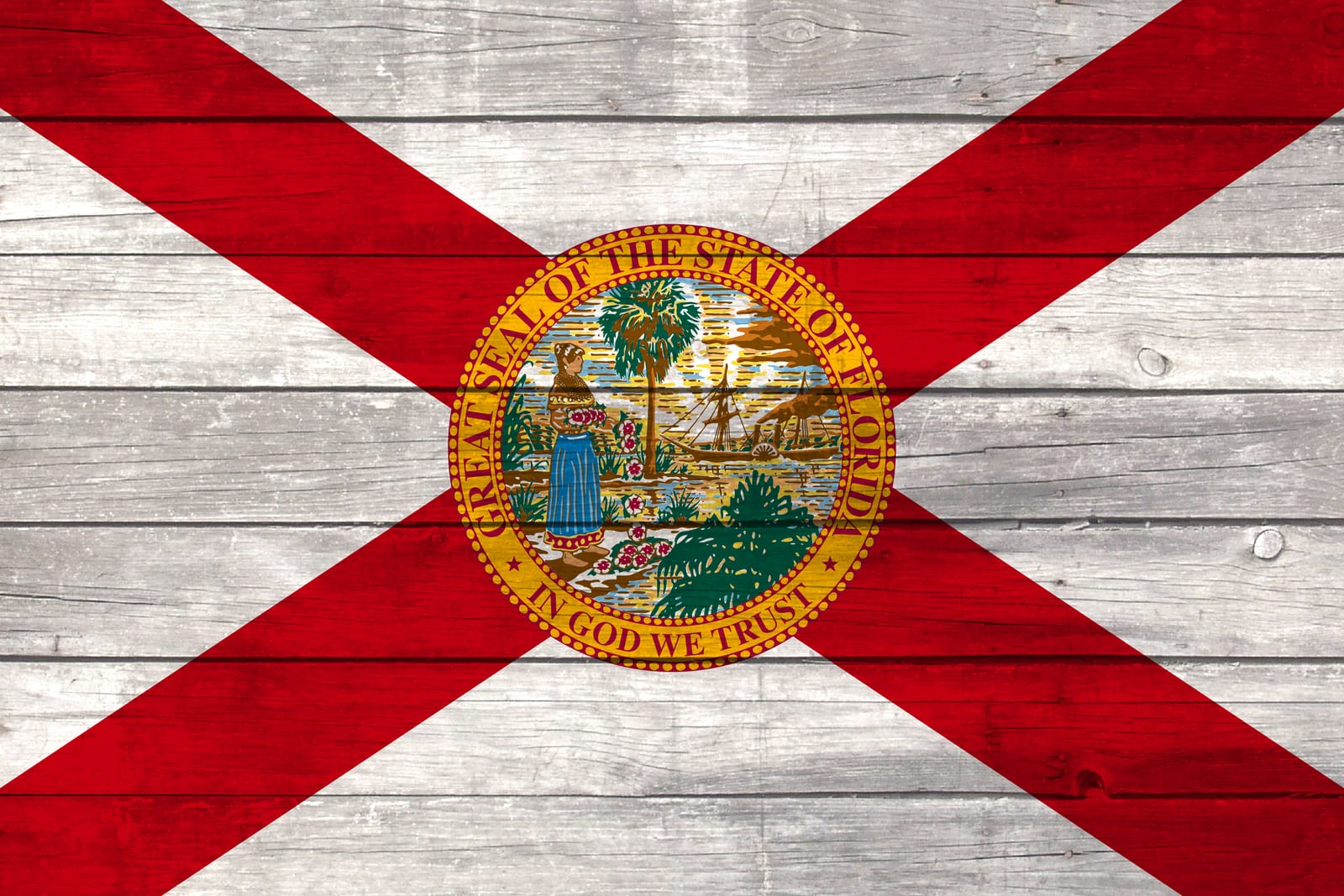 Florida State Flag on Wood Canvas Print