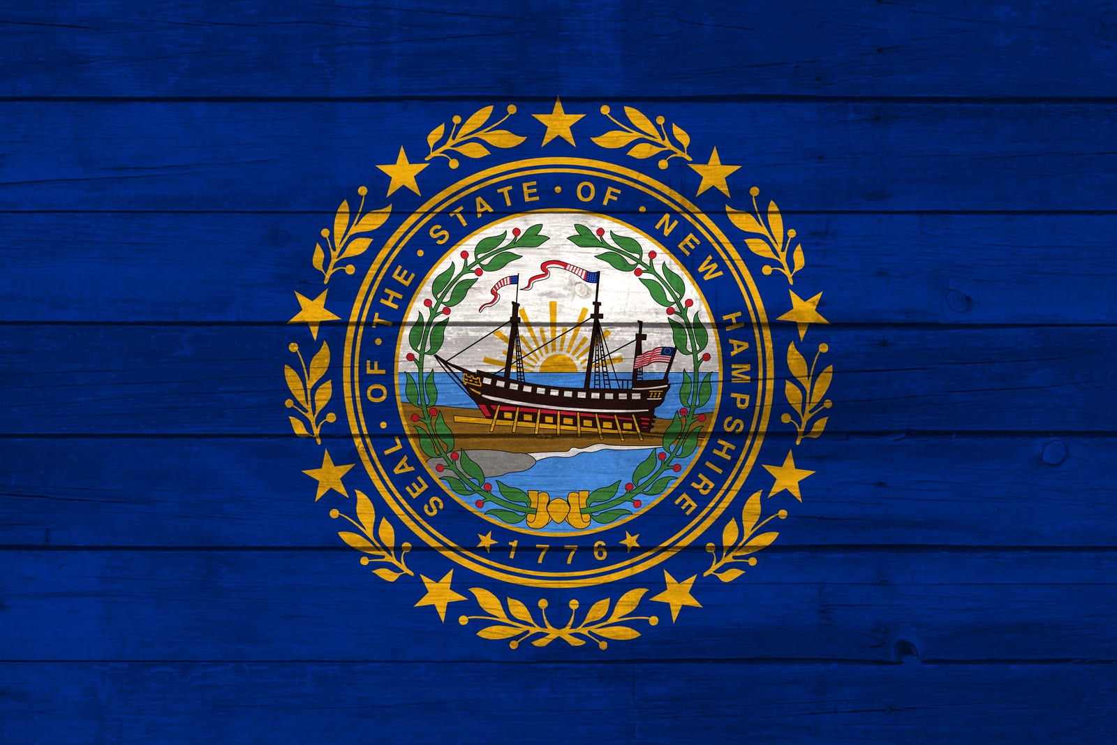 New Hampshire State Flag on Wood Canvas Print