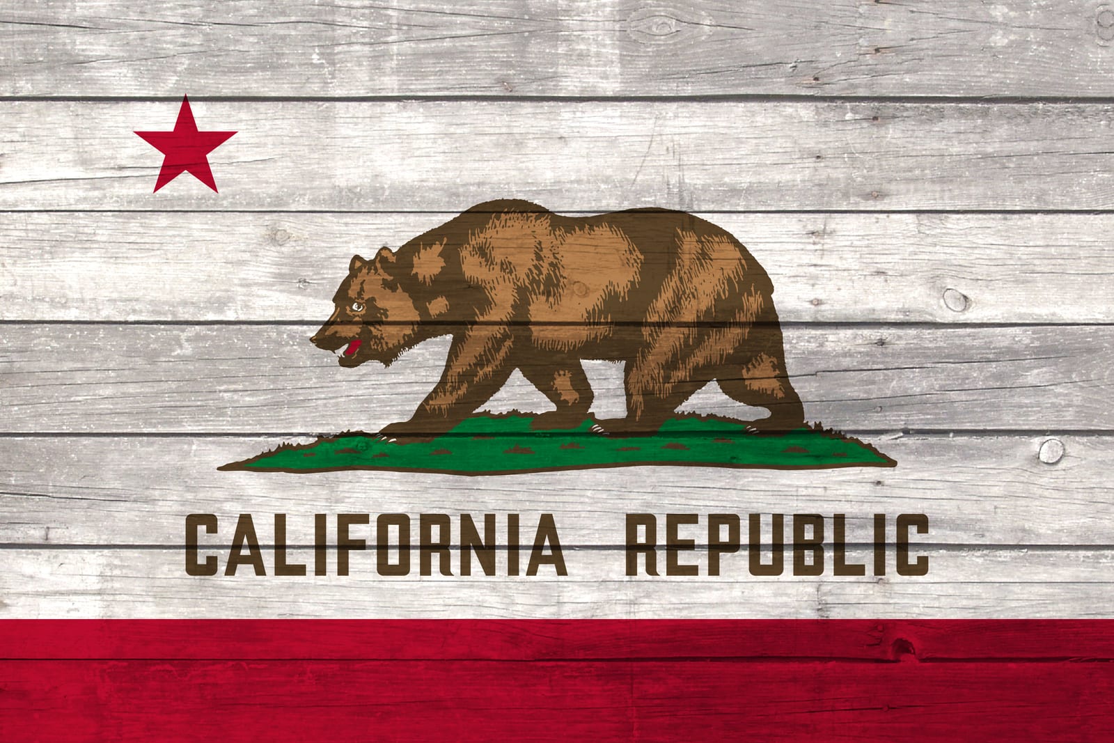 California State Flag on Wood Canvas Print