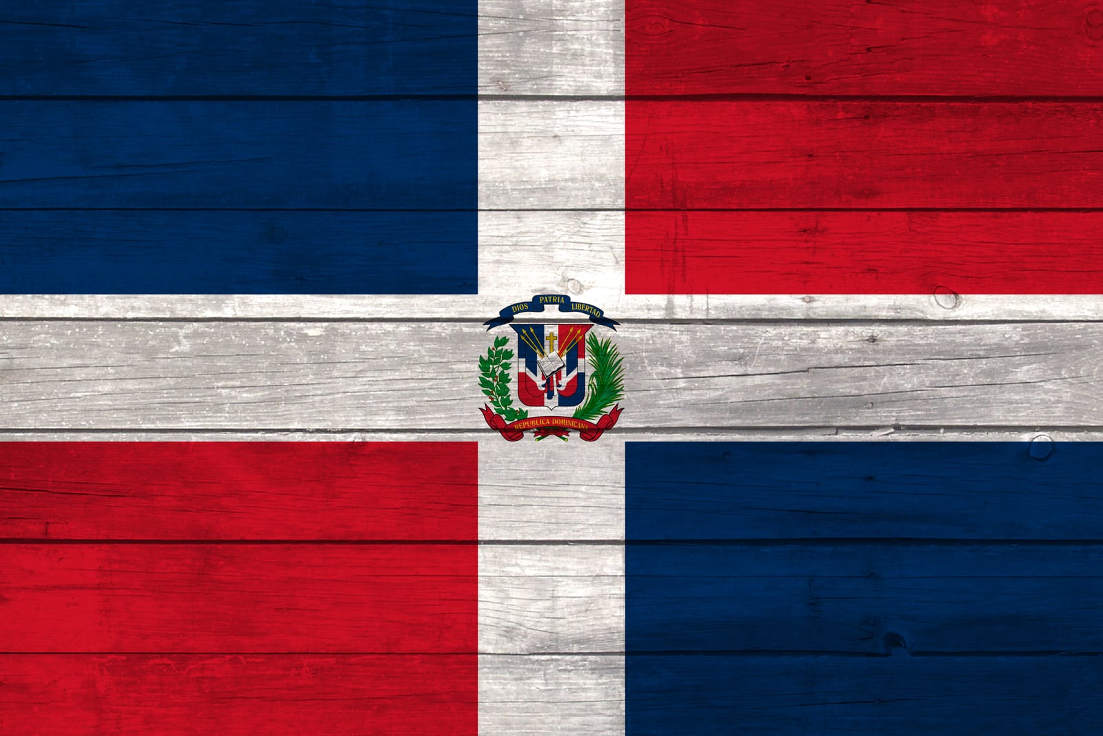 Dominican Republic National Flag on Wood Canvas Print