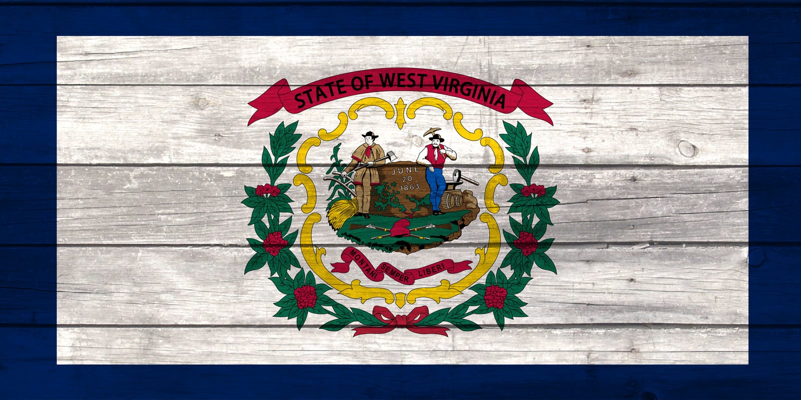 West Virginia State Flag on Wood Canvas Print