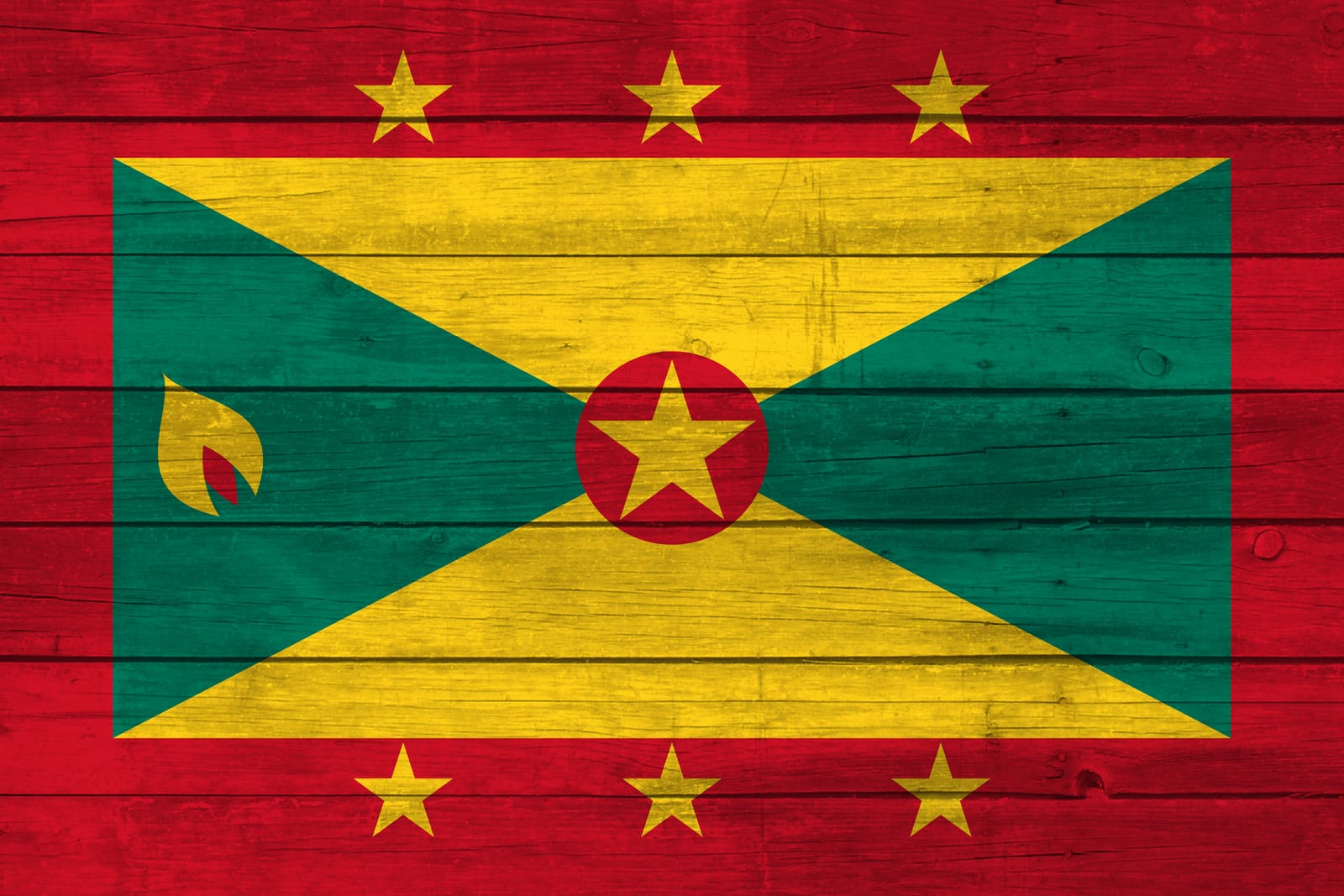 Grenada National Flag on Wood Canvas Print