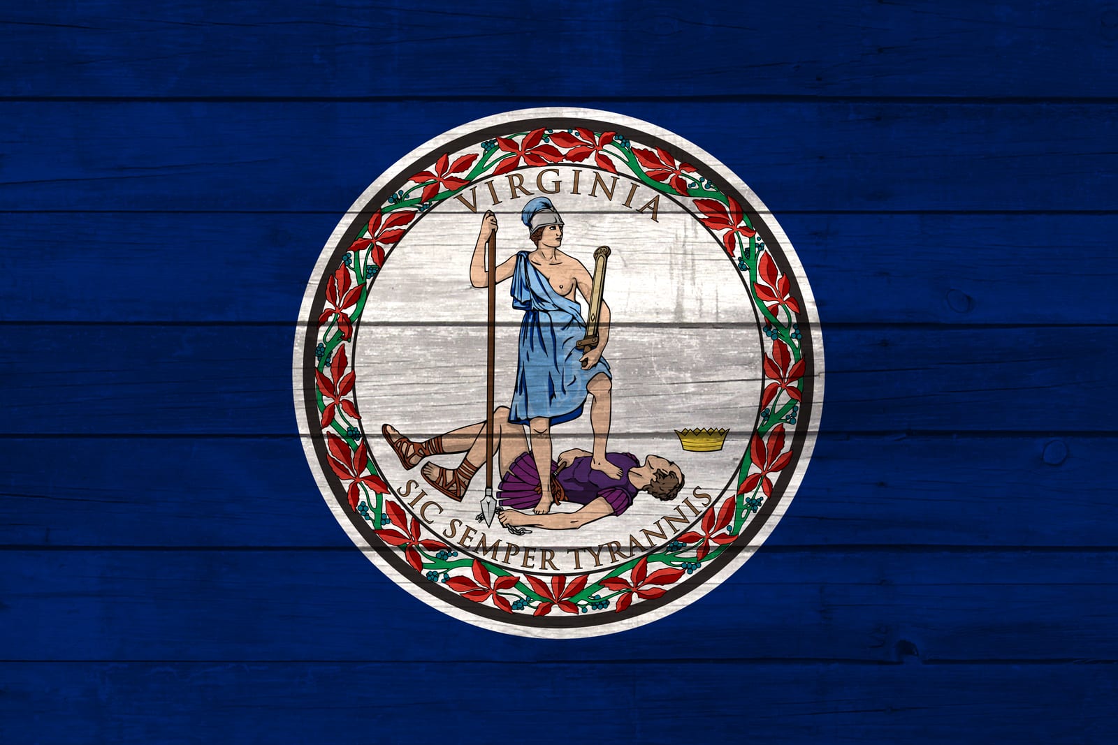 Virginia State Flag on Wood Canvas Print