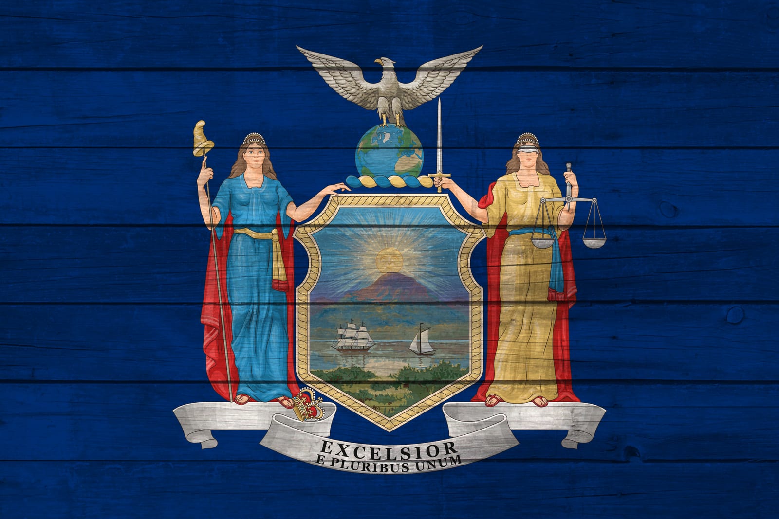 New York State Flag on Wood Canvas Print