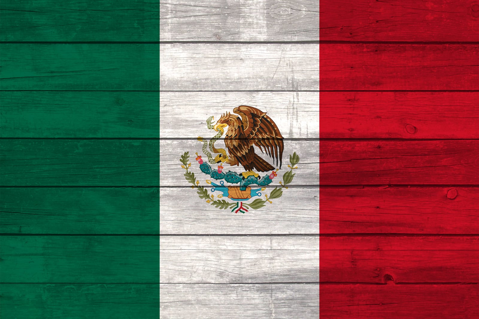 Mexico National Flag on Wood Canvas Print