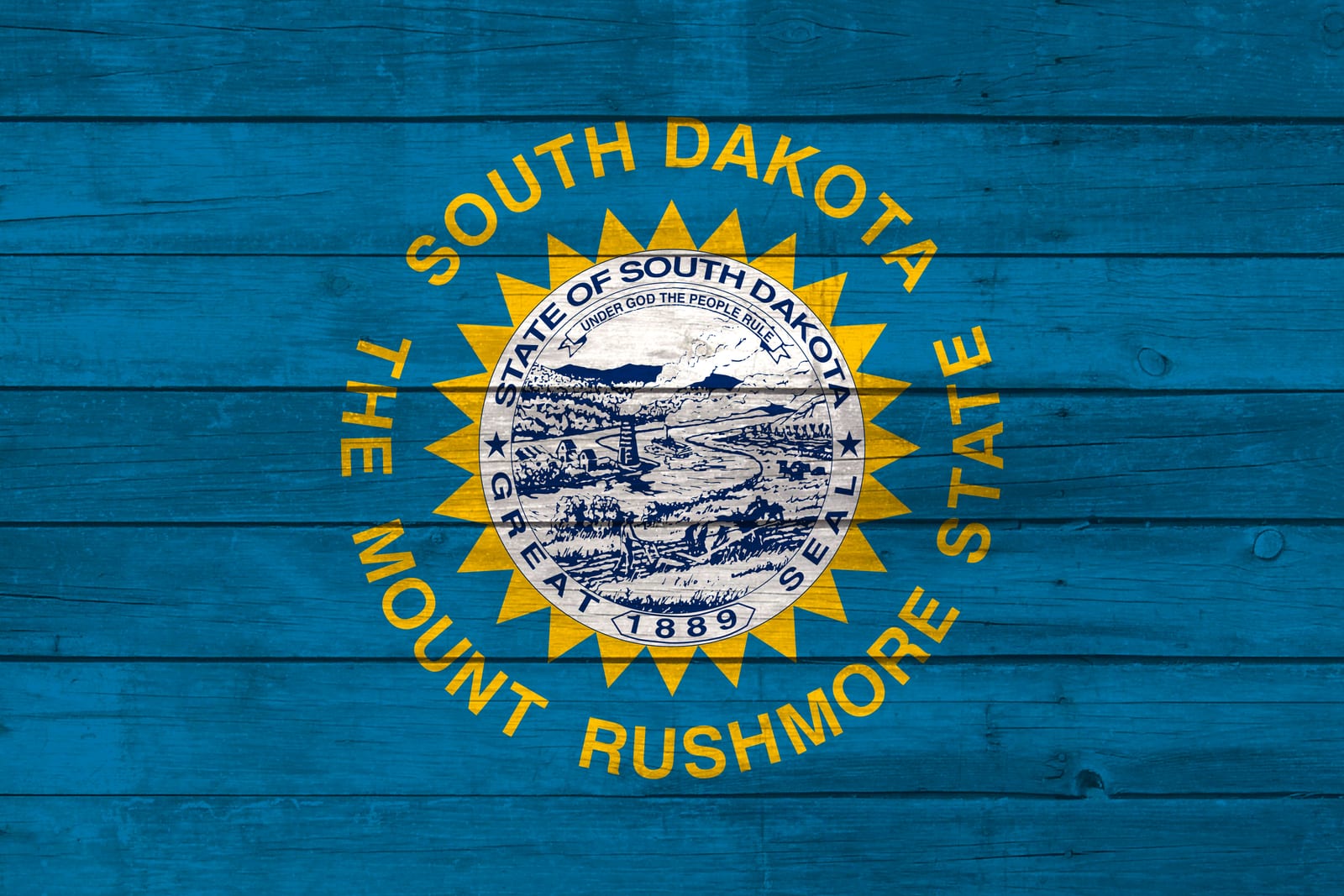 South Dakota State Flag on Wood Canvas Print