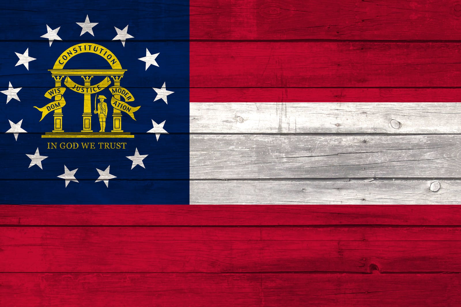 Georgia State Flag on Wood Canvas Print