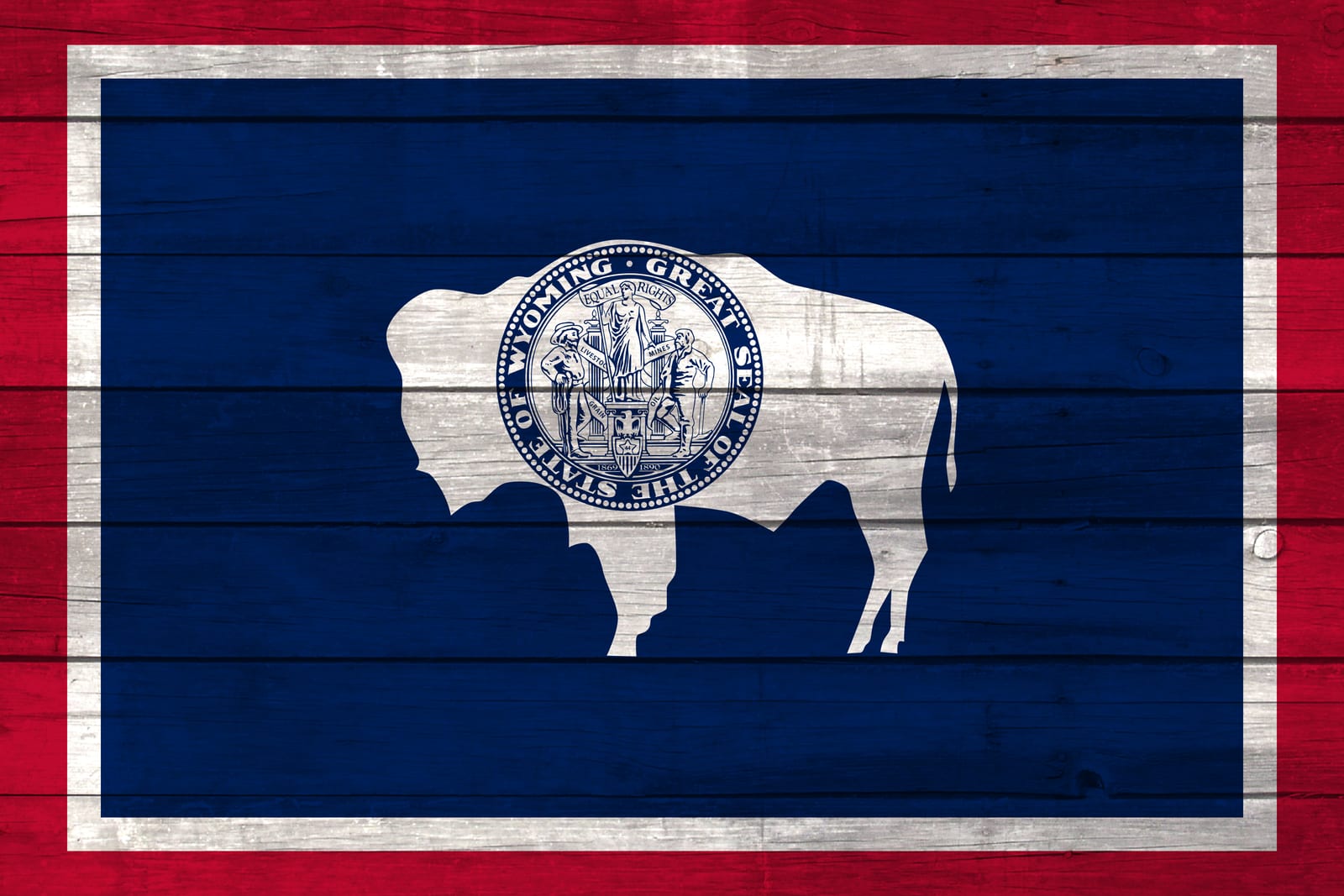Wyoming State Flag on Wood - Canvas Print