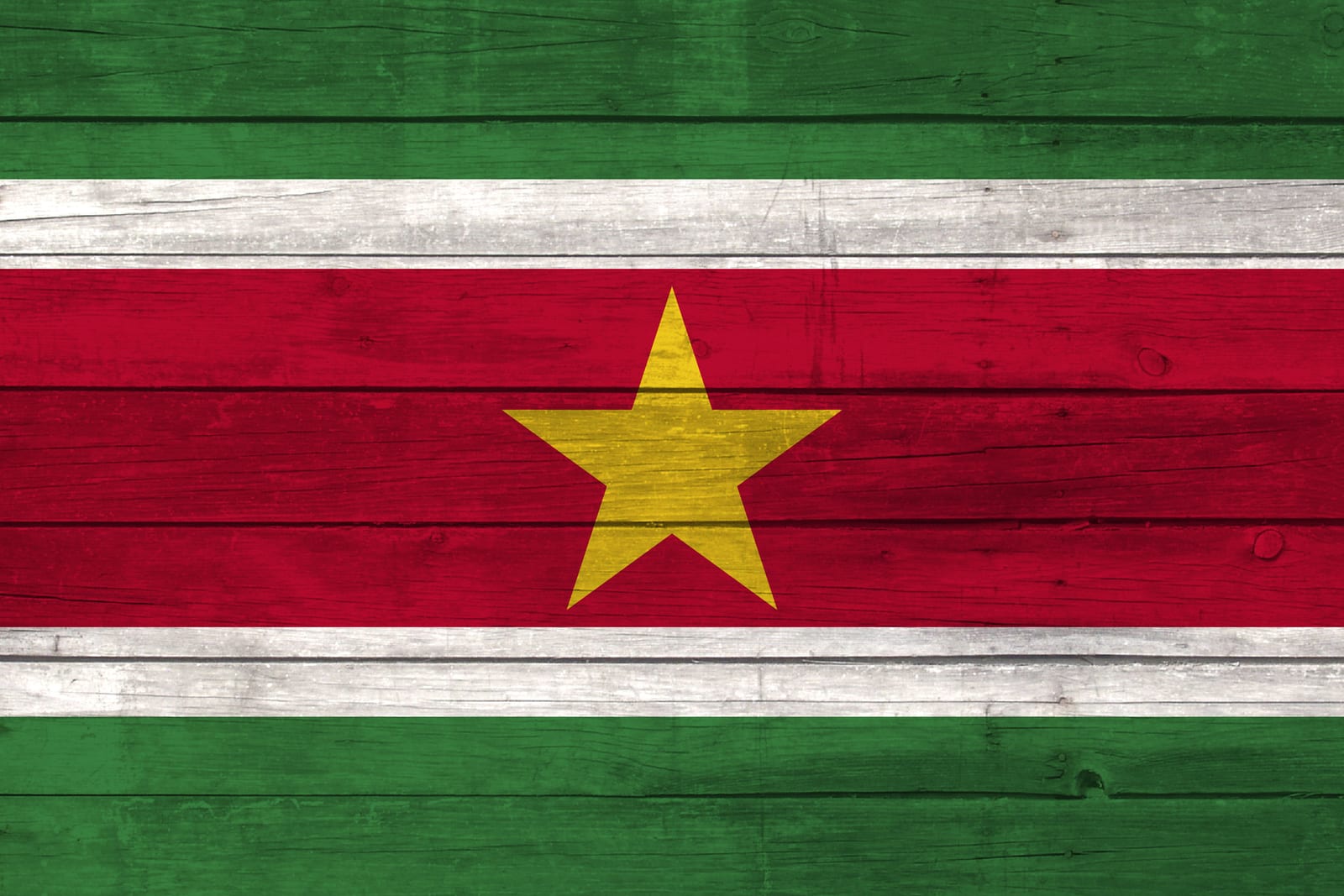 Suriname National Flag on Wood Canvas Print
