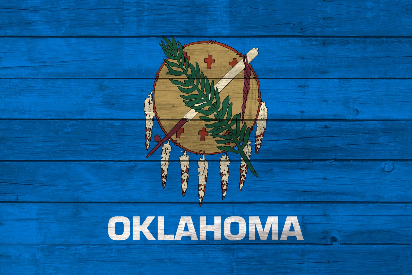 Oklahoma State Flag on Wood Canvas Print