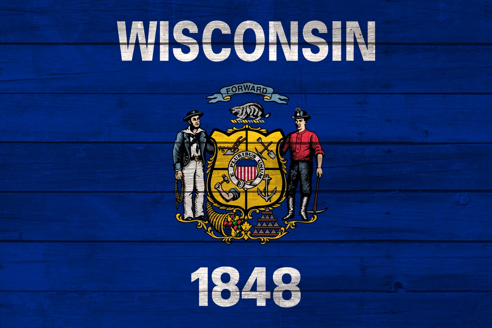 Wisconsin State Flag on Wood Canvas Print