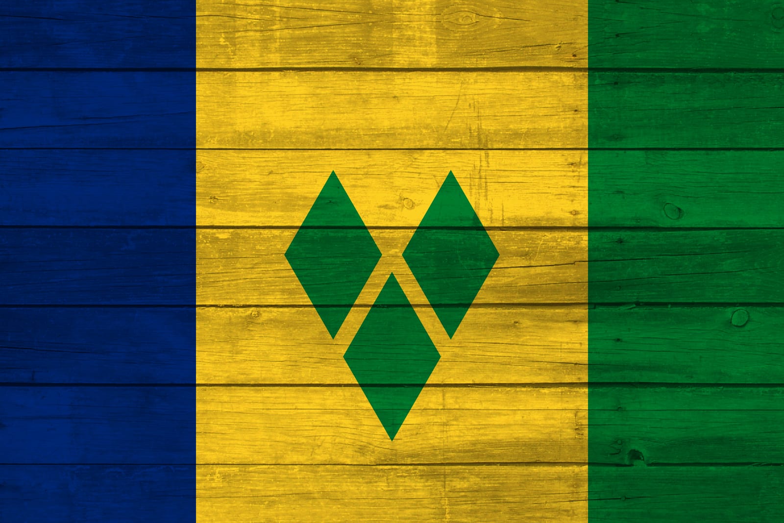 Saint Vincent and the Grenadines National Flag on Wood Canvas Print