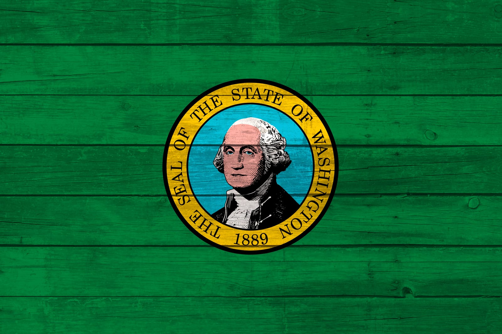 Washington State Flag on Wood Canvas Print