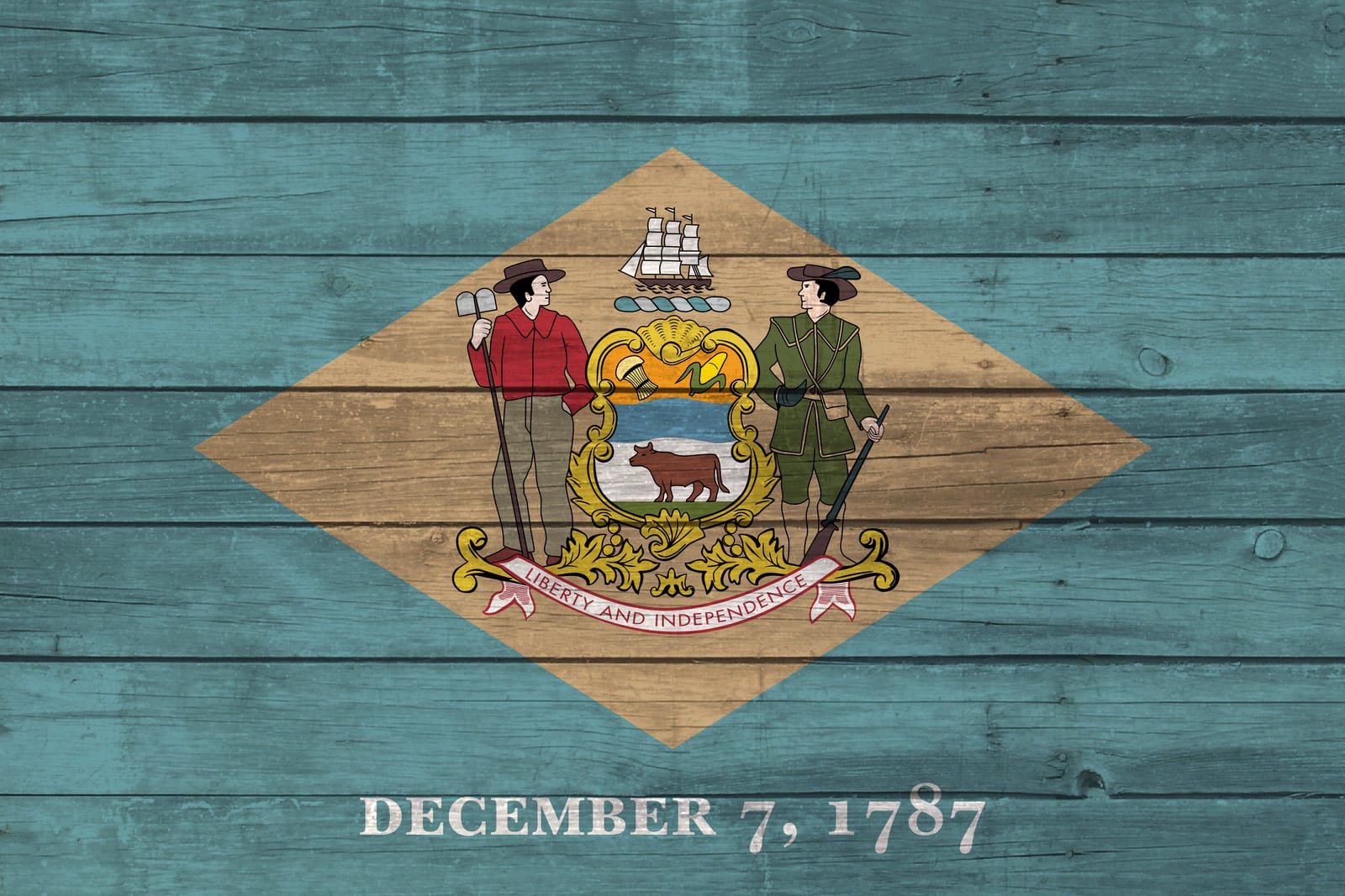 Delaware State Flag on Wood Canvas Print