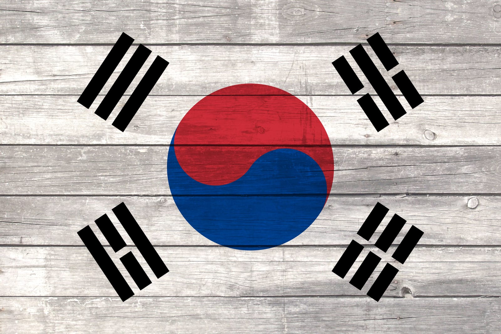 South Korea National Flag on Wood Canvas Print