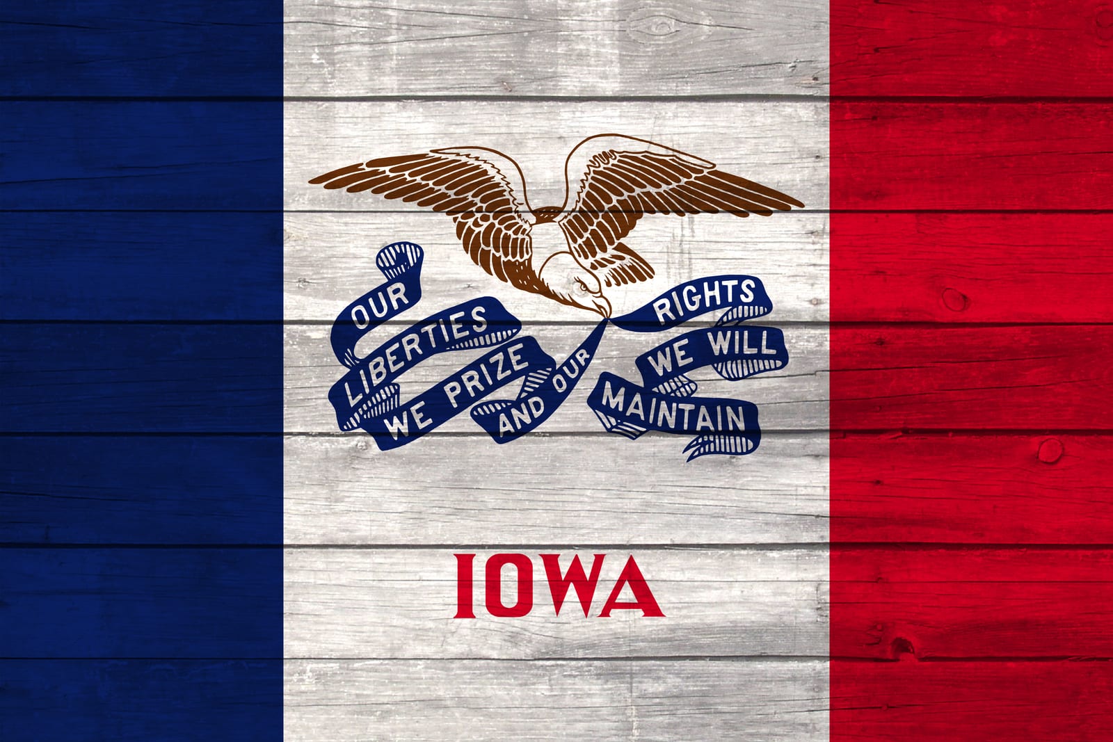 Iowa State Flag on Wood Canvas Print