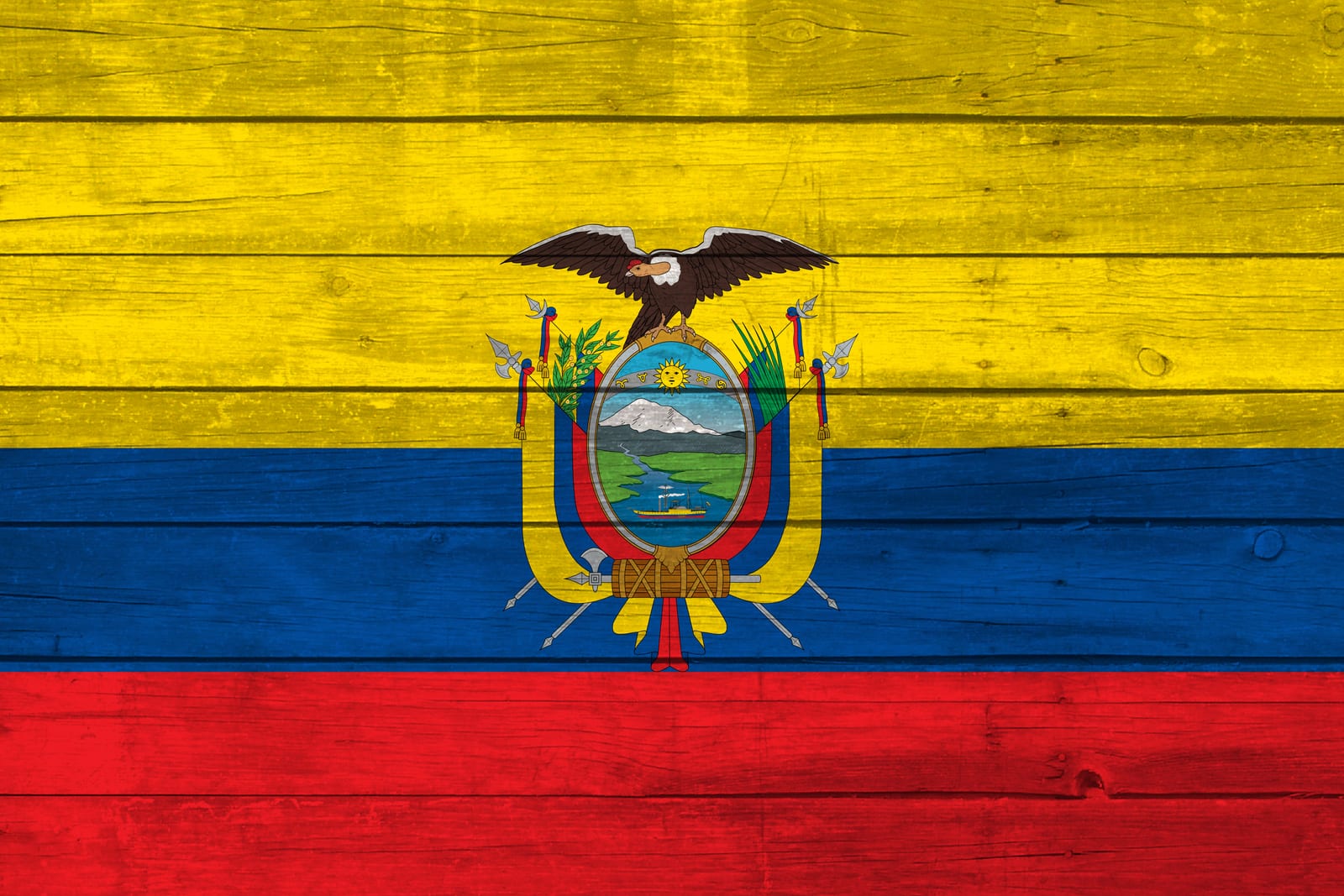 Ecuador National Flag on Wood Canvas Print