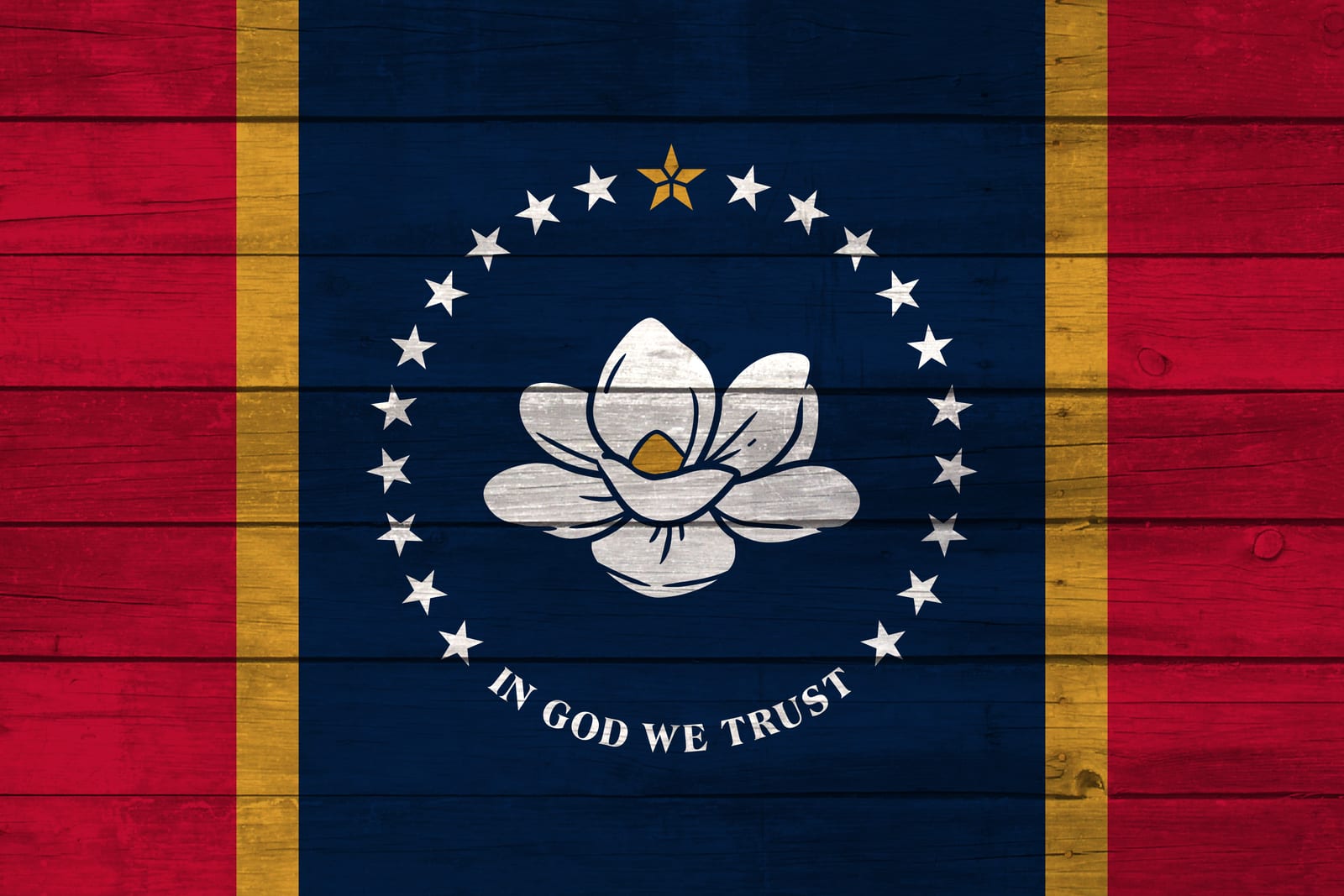 Mississippi State Flag on Wood Canvas Print