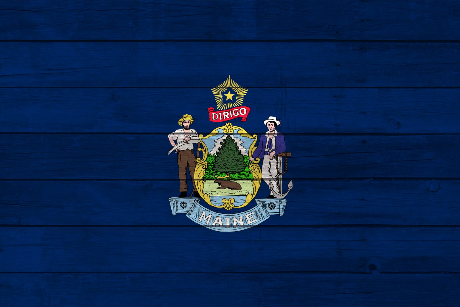 Maine State Flag on Wood Canvas Print